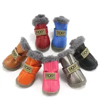 Оптовая продажа, обувь для домашних животных, теплые зимние ботинки, роскошная Толстая меховая Нескользящая Водонепроницаемая зимняя обувь для собак