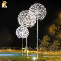 Décoration extérieure de jardin Sculpture abstraite en acier inoxydable Statue de pissenlit géant à vendre