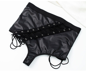 Shorts Sexys de Mujer en Cuero Sintético Negro Carbón con Tirantes Calados en Ambos Lados, Diseño Divertido y Atrevido para <span class=keywords><strong>Chicas</strong></span> Atractivas - Product Image 6