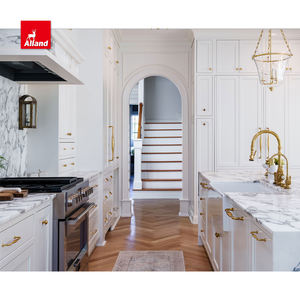 AllandCabinet Style contemporain Poignée dorée Verre trempé Blanc Shaker Armoire de cuisine - Product Image 3