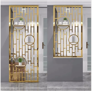 Paravent en métal <span class=keywords><strong>Homedeco</strong></span> SS304 avec design Art Déco, cadre or rose et panneau en verre pour usage professionnel - Product Image 1