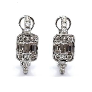 Oem Jewellery Reliable High Quality 18k Solid White Gold Real <b>Diamond</b> Round and Baguette Hoop <b>Earrings</b> for Woman - Product Image 1