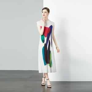 定制新款时尚百褶女式优雅Midi无袖休闲宽松款式 - Product Image 1