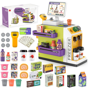 GIVELONG Carrito de Compras Multifuncional para Niños, <span class=keywords><strong>Juguete</strong></span> de Plástico con <span class=keywords><strong>Caja</strong></span> <span class=keywords><strong>Registradora</strong></span> y Características Realistas - Product Image 1