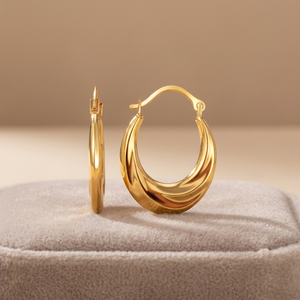 Orecchini a Cerchio Ovali Graduati in Oro Giallo 14k, Stile alla Moda per Donne, Modello D0100HP4Y9A - Product Image 2