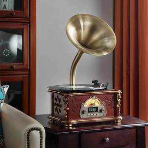 Factory Custom Wooden 3 Speed Vinyl <b>Record</b> <b>Player</b> BT FM Classic Gramophone <b>Retro</b> with Copper Horn Speaker High Fidelity - Product Image 5