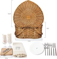 Panier de pique-nique en saule en forme de cœur, amour, Saint-Valentin # Ensemble de panier de pique-nique en osier d'art populaire pour la fête des mères, table à vin, décoration de vacances et cadeau