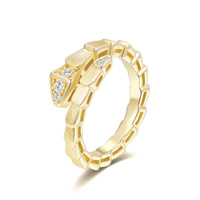 Bague Serpent Brossé en Argent Sterling S925 avec Moissanite, Plaqué Or 14K, Bijoux Femme, En Stock, Logo Personnalisé, Faible MOQ