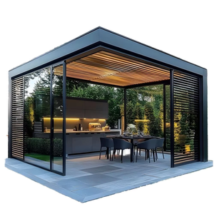 Pergola Bioclimatique Moderne Motorisée avec Toit en Verre Trempé pour Hôtels, auvent Neige & Turquie, Lames en Aluminium, Design à Persiennes - Product Image 1
