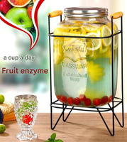 Récipient à eau en verre de grand volume 3L-8L avec support en métal Distributeur de boissons en verre avec support en métal