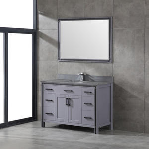 Ensemble de meuble-lavabo de salle de bain en bois massif gris industriel avec miroir, armoire autoportante à 7 tiroirs et plan de travail en pierre, style farmhouse - Product Image 3