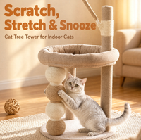 Arbre à chat tout-en-un, mignon et écologique, avec 4 niveaux en satin, griffoirs, lit douillet pour animaux de compagnie, montage facile, emballage en carton pour chats d'intérieur