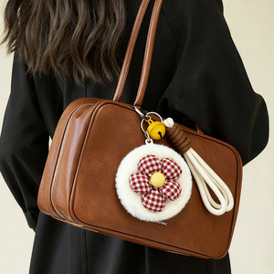 Pendentif miroir en peluche Hiver et Automne, Miroir de maquillage, Pendentif de <span class=keywords><strong>sac</strong></span> en peluche à pois et fleurs, Accessoire porte-clés - Product Image 5