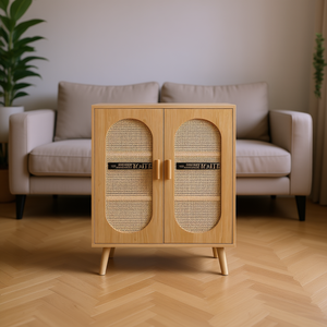 Moderno armadietto per scarpe in Rattan a doppia porta con ripiani regolabili per soggiorno camera da letto o corridoio - Product Image 2