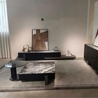 Ensemble de table basse rotative moderne de luxe avec plateau en marbre et base antichoc, meuble TV au design minimaliste pour la maison ou le bureau
