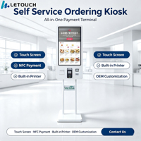 Kiosco de Autoservicio Android OEM de 24 Pulgadas con Soporte de Piso, Pantalla Táctil, para Restaurantes de Comida Rápida, con Impresora Térmica de Recibos