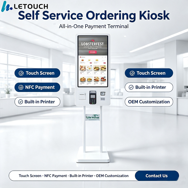 OEM 24" Android Self Ordering Kiosk Floor Stand Touch Screen Fast Food Restaurant Payment Kiosk With Thermal Receipt Printer
