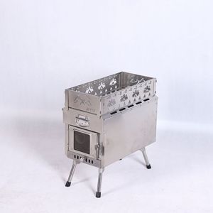 Stainless Steel Wood Burning <b>Stove</b> Portable Outdoor Sauna Heater For Tent Use Durable Design Silver Color - Product Image 1