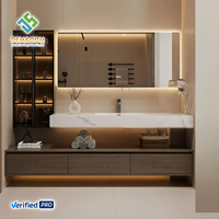 Juerte OEM Miroir de salle de bain mural moderne en bois massif, étanche, sur mesure, de haute qualité, avec lavabo et robinet en cuivre pour bar domestique