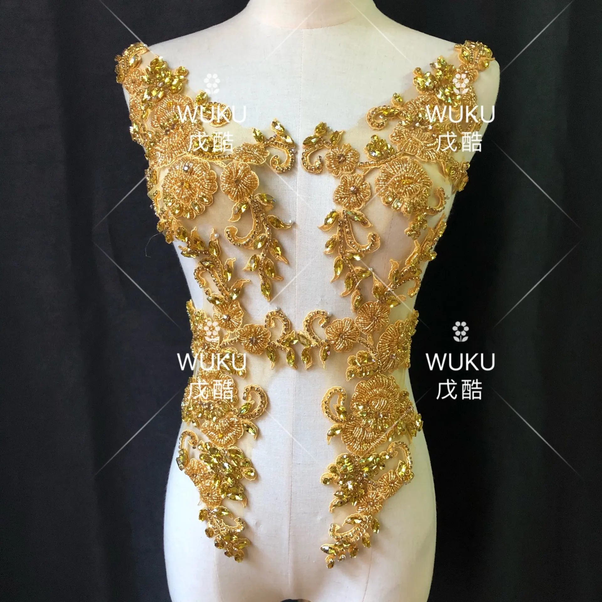 Miếng Đính Ren Tay Tự Làm Haute Couture Đính Hạt Vàng Hoa