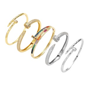 Gold Color <b>Copper</b> Alloy Zircon <b>Bangle</b> With Rainbow Stones Adjustable Opening For Women Jewelry Gift - Product Image 4