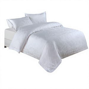 Parure de lit quatre pièces en lin pur coton 60S satin jacquard blanc personnalisable, vente en <span class=keywords><strong>gros</strong></span> d'usine pour draps et housses de couette - Product Image 1