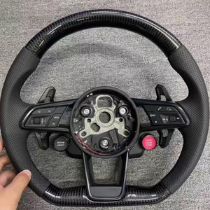 Volante Deportivo de Cuero y Fibra de Carbono con Botón de Encendido para Audi R8 TT RS6 RS4 RSQ5 <span class=keywords><strong>A4</strong></span> B8 A6 C7 A7 A8 RS5 S3 SRS3 - Product Image 1