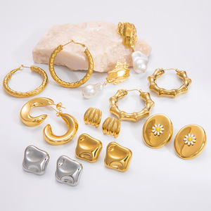 Aros de Acero Inoxidable con Baño de Oro de 18K, Diseño Geométrico de Flor, Joyería para Fiestas, Accesorios de Moda para Mujer - Product Image 1