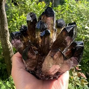 Atacado Black Smoky <span class=keywords><strong>Quartz</strong></span> Cluster Ponto De Cristal Estilo De Luxo Gravado Espécime Pedras Cristais Smoky Clusters - Product Image 5