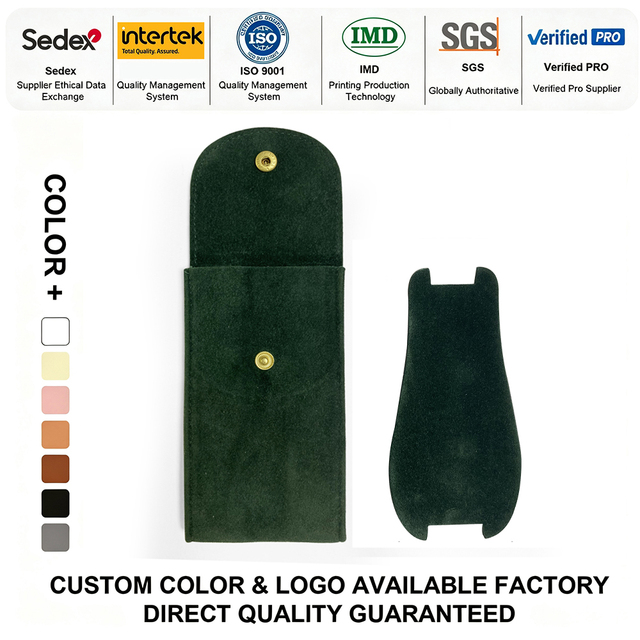 Wholesale Single Watch Travel Pouch Green Premium Velvet Suede Watch Pouch Winder-compatible Suede Lining Watch Case Collector
