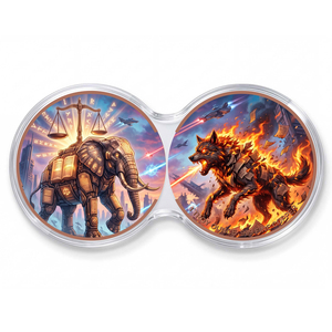 Set di Monete Commemorative da 1 oz in Rame Puro 999, Fantasia Giustizia Elefante vs Lupo di Fuoco, <span class=keywords><strong>Creature</strong></span> <span class=keywords><strong>Mitiche</strong></span> con Rilievo 3D e Stampa UV - Product Image 2