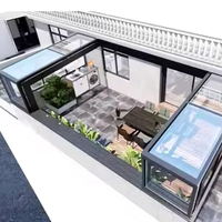 Villa moderne avec toit rétractable, serre à toit incliné avec double vitrage trempé, véranda pour utilisation en solarium extérieur