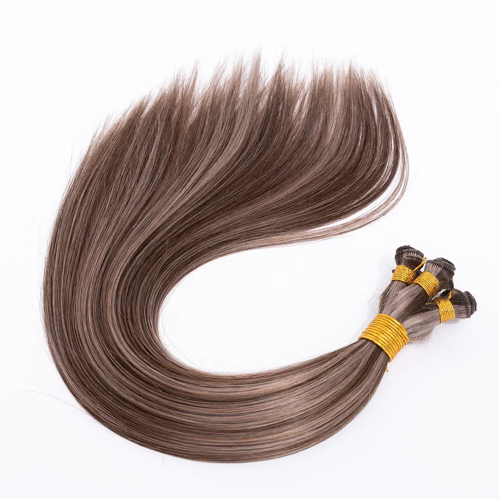 Hand Tied Weft Hair Extension 12A Grade Remy Human Hair 11.5" Per Piece Customized Colors