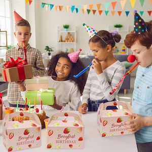 Lot de 10 boîtes cadeaux rectangulaires en carton avec poignées, thème <span class=keywords><strong>fraise</strong></span>, pour anniversaire, baby shower, enterrement de vie de jeune fille - Product Image 5