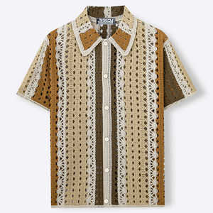 Camisa de Manga Corta de Viscosa Antiarrugas Personalizada Oscar, Tejido Jacquard a Rayas de Moda, Cuello Solapa Estilo Retro, Corte ODM - Product Image 3