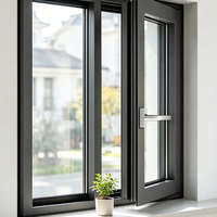 Ventana Abatible de Aluminio Gris con Doble Acristalamiento, Impermeable, para Casas Adosadas y Villas, Suministro del Fabricante HUACAI