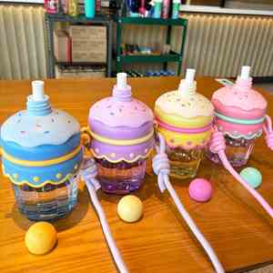 450ml Macaron Cake Style Plastic <b>Straw</b> Cup Cute Aesthetic Water Tumbler Portable <b>Reusable</b> Drinking Cup for Girls Students Gifts - Product Image 3