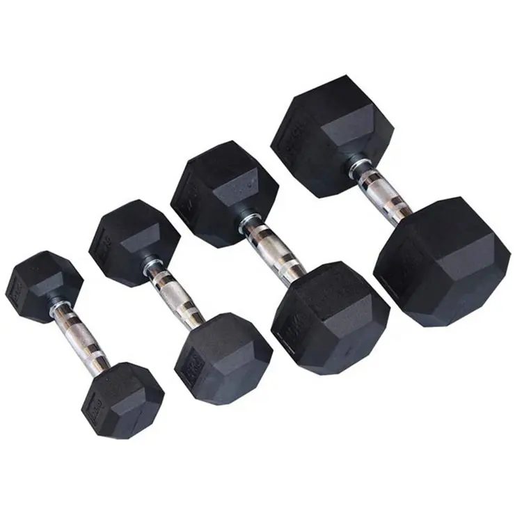 नि: शुल्क वजन शक्ति जिम फिटनेस उपकरण काला रबर हेक्सागोनल डम्बल हेक्स Dumbbell सेट