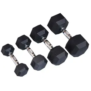 Free Weight Strength Gym Fitness Equipment Black Rubber Hexagonal Dumbbell Hex Dumbbell Set