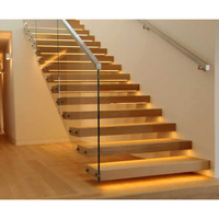Escalier en bois flottant à poutre cachée intérieure avec éclairage LED, escalier en porte-à-faux