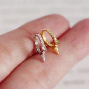 Dylam Personalized Solid 925 Sterling Silver Rhodium 18K Gold Plated 5A Zirconia <b>Tiny</b> Punk Rivet <b>Hoop</b> <b>Earrings</b> - Product Image 3