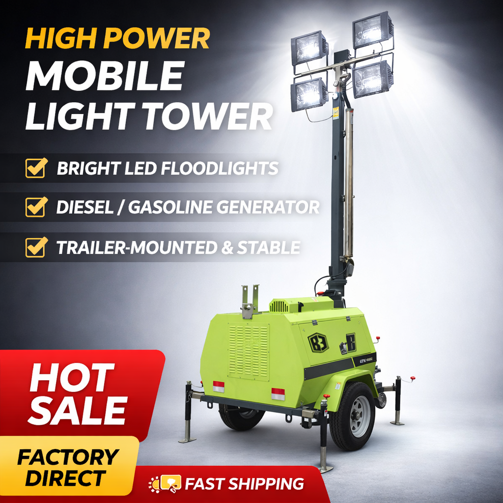 Factory Direct Portable Light Tower | Diesel Generator LED Work Light Tower White IP67 Rated 9m Lifting Height SDF
