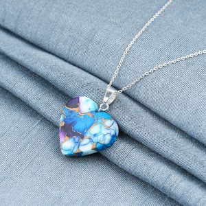 Collar con Colgante de Corazón de Turquesa Azul Ostra Americana con Base de Metal y Engaste de Bisel, Joyería de Regalo para Mujer, Chakra - Product Image 2