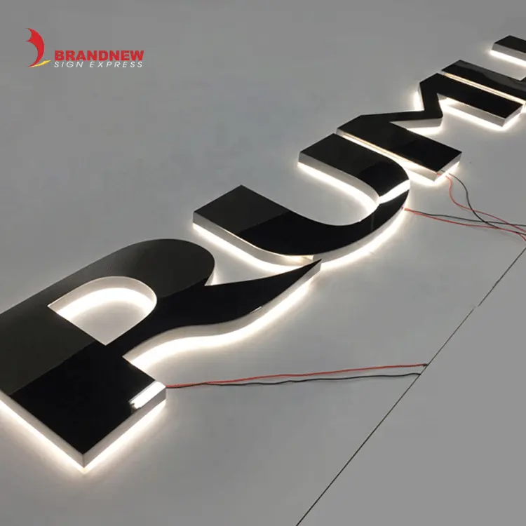 علامة BRANDNEW الشركة المصنعة للعلامة علامة 3d لافتات هالو حروف مضيئة معدنية بإضاءة خلفية لافتات استقبال الشركة