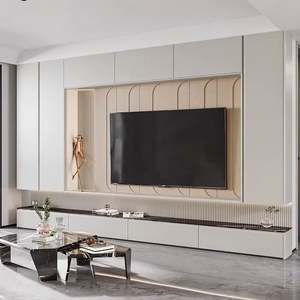 Meuble TV LED moderne et élégant, minimaliste, en MDF, support en bois pour la maison, style ferme, panneau en pin, décoration de salon d'hôtel - Product Image 2