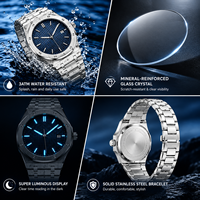 Montre octogonale pour homme avec logo personnalisé, mouvement à quartz, boîtier en alliage, bracelet en acier inoxydable, date, luminescence, 30M, 41mm, OEM