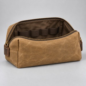 Dopp Kit Waxed Canvas Wide Mouth <b>Toiletry</b> <b>Bag</b> Brass Tone Zipper 25x14x13cm <b>Men</b> Grooming Custom Logo - Product Image 3