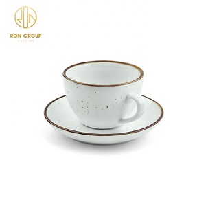 ถ้วยกาแฟเซรามิกทรงกลมสีขาวและจานรองแก้วพอร์ซเลน - Product Image 2