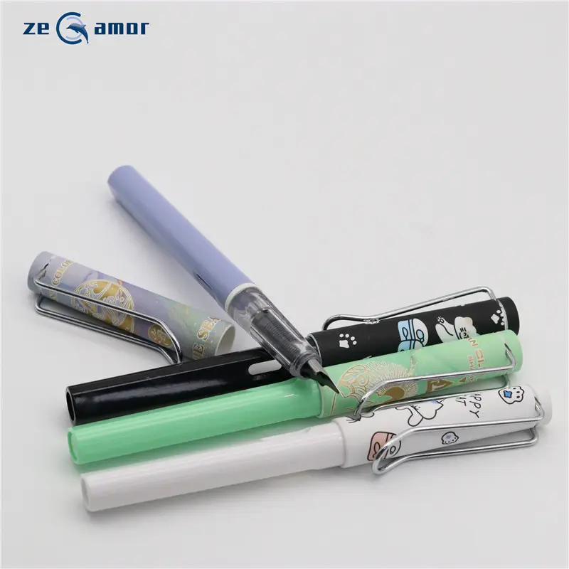 Zeamor OEM customized good ink smooth writing office school Plastic Promotional Fountain Pen with cartridge