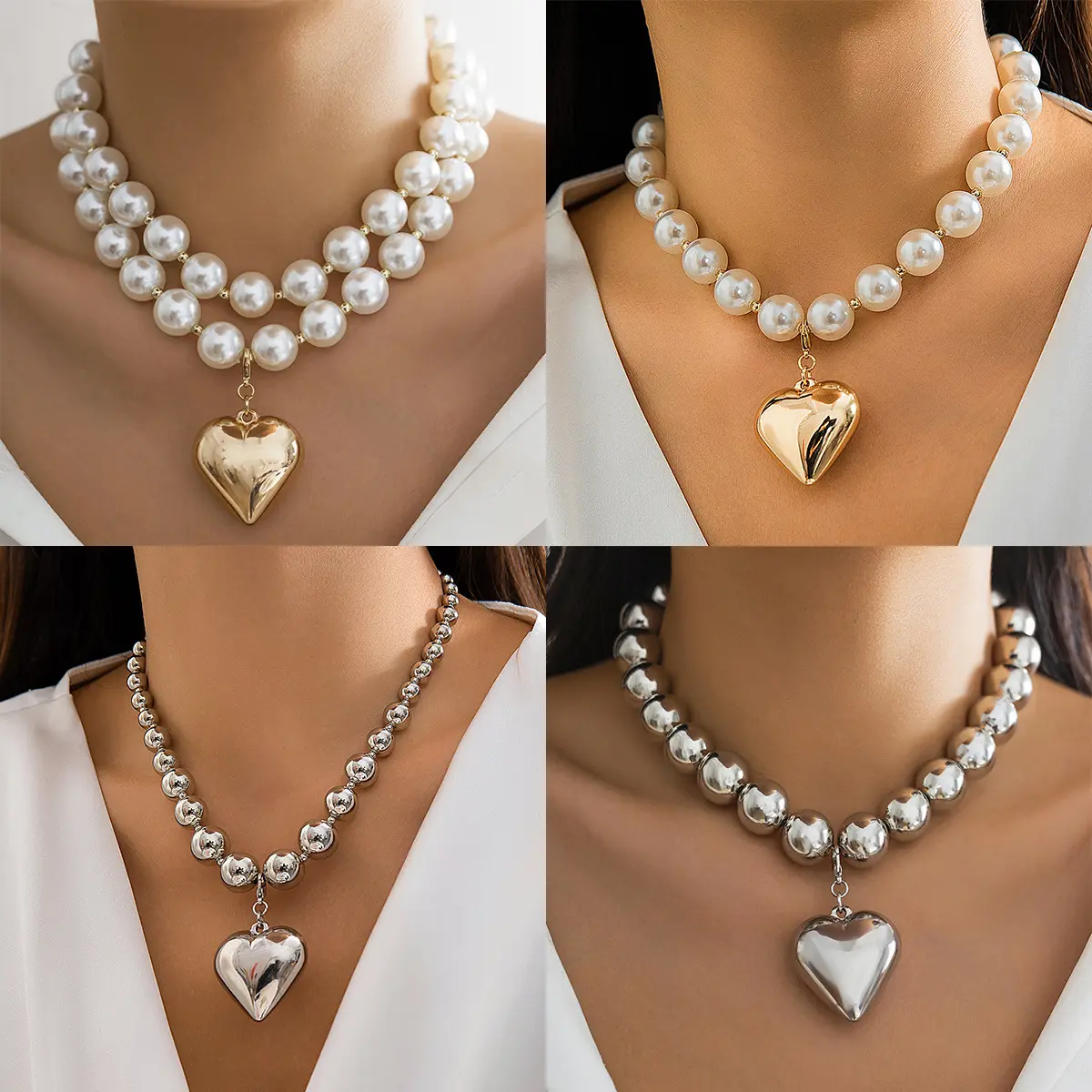 Schlussverkauf große vergoldete Perlen herzförmige Anhänger-Halsband für Damen Punk-Halsband Mode Schmuck Choker